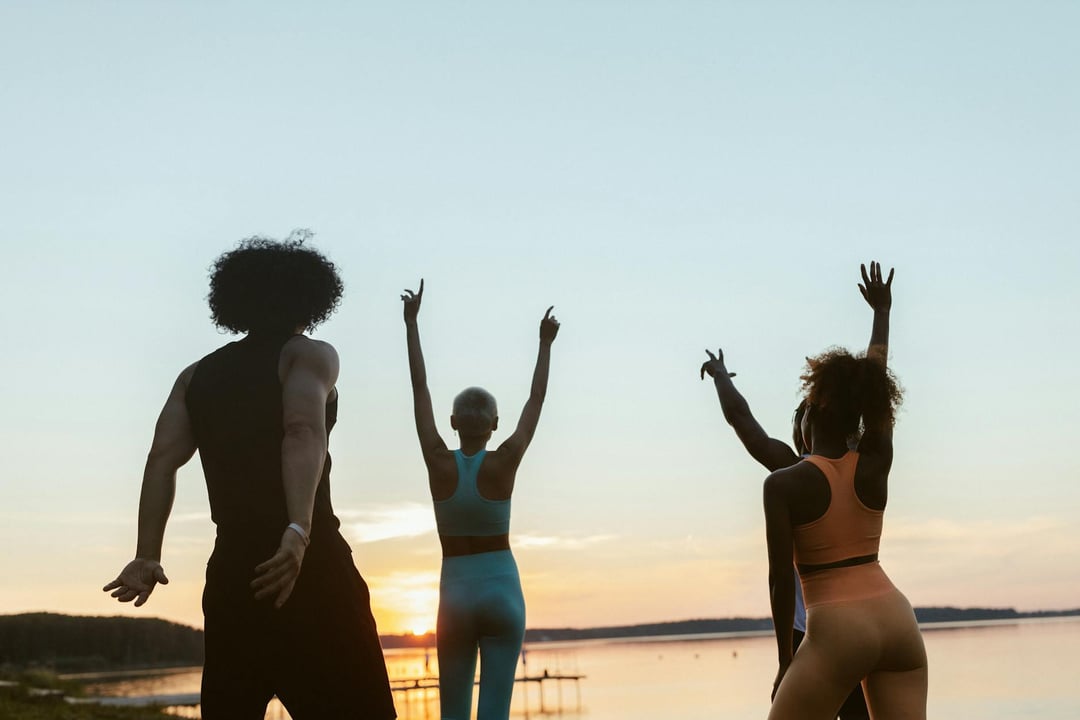 Community exercise and fitness by the lake